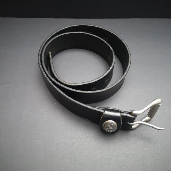 River Worked Jeans Black Genuine Italian Leather Size 32 Unisex Belt - Picture 2 of 8